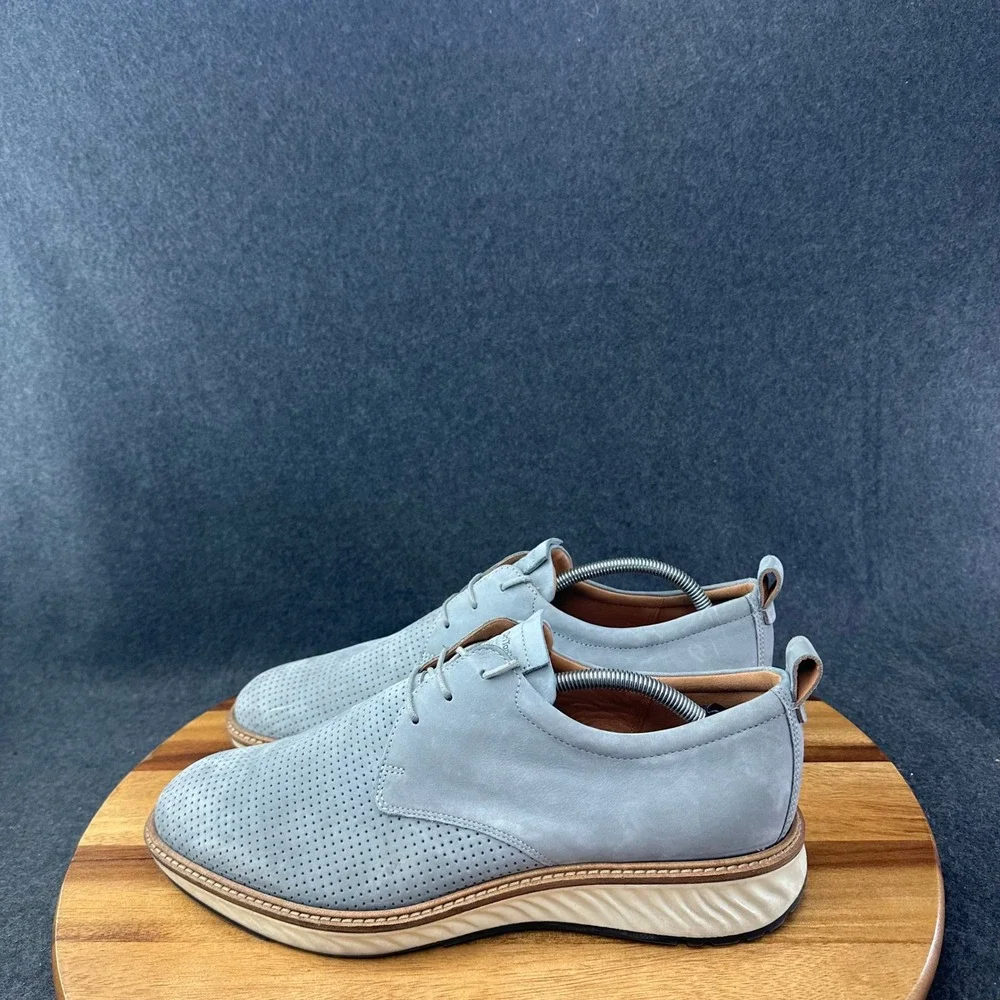 ECCO ST.1 Gray Hybrid Perforated Plain Toe Derby Nubuck Loafer Shoe 11